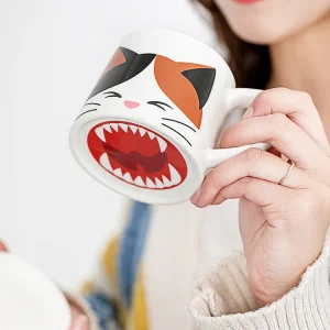 Caneca de Cerâmica com Tema de Gato - Para Casa e Viagem, Inclui Colher e Tampa